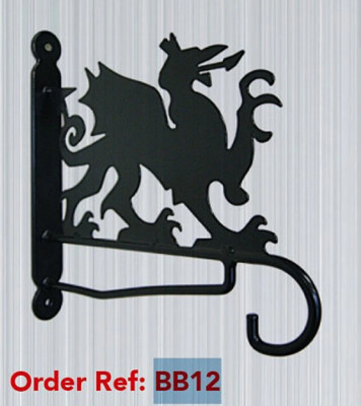 Image of Poppy Forge Welsh Dragon Feature Bracket - Steel Hanging Basket Holder - Steel - H33cm - Black