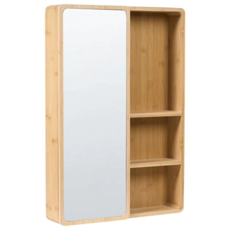 Image of Beliani Bathroom Wall Mounted Mirror Cabinet Guatavita 41cm 61cm Light Brown
