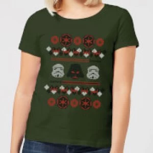 Image of Star Wars Empire Knit Womens Christmas T-Shirt - Forest Green - M