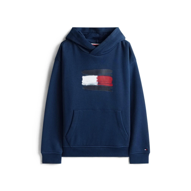Image of Tommy Hilfiger Kids Flag Pull Over Hoodie Night Navy C1G male 14Y