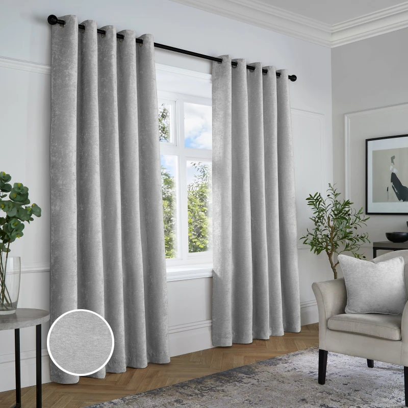 Image of Curtina Textured Chenille Textured Pair of Eyelet Curtains - Grey Grey One Size