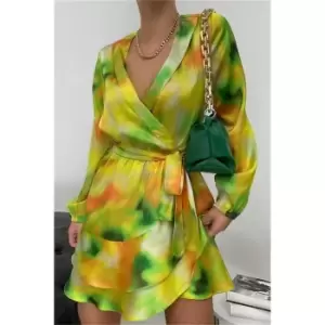 Image of I Saw It First Multi Ombre Print Satin Wrap Tea Dress - Multi