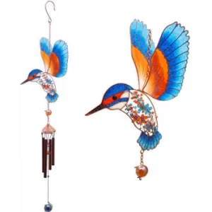 Image of Kingfisher Blue/Red Metal & Glass Windchime