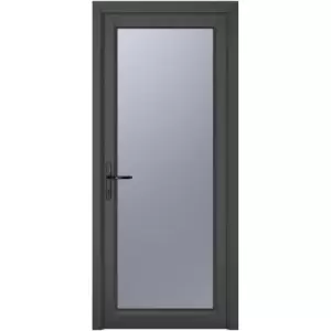 Image of Crystal uPVC Single Door Full Glass Right Hand Open In 890mm x 2090mm Obscure Double Glazed Grey/White (each)