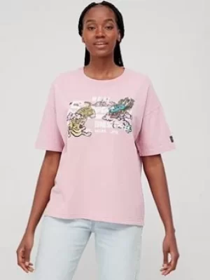 Image of Superdry Vintage Vl Narrative Tee -soft Pink, Size 6, Women