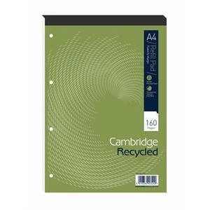 Image of Original Cambridge Recycled Refill Pad Headbound Ruled Margin 4 Hole 70gsm 80 Sheets A4 Ref 100080151 Pack 5