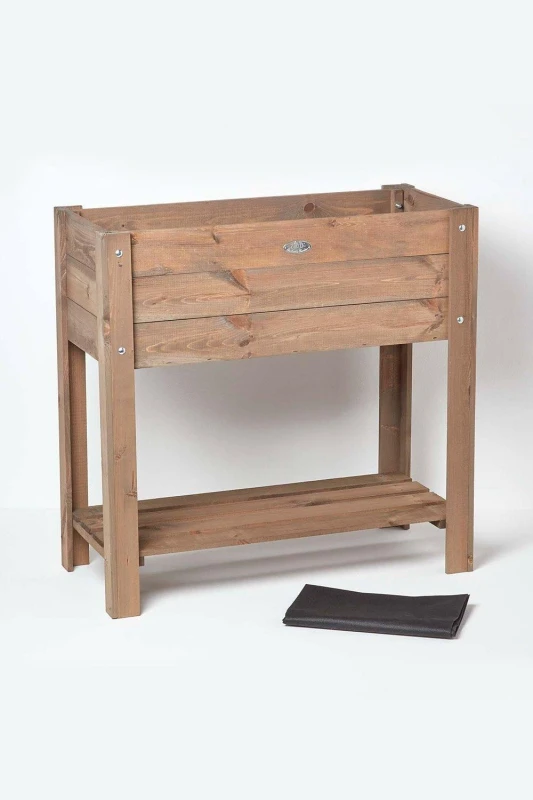 Image of Homescapes Brown Wooden Raised Bed Planter, 78cm Tall Brown