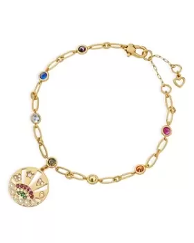 Image of kate spade new york Rainbow Multicolor Cubic Zirconia & Imitation Pearl Medallion Charm Paperclip Link Bracelet in Gold Tone