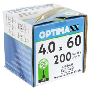 Image of Optimaxx Pz Countersunk Zinc & Yellow Passivated Double Reinforced Woodscrew - 4 X 60mm Pack Of 200