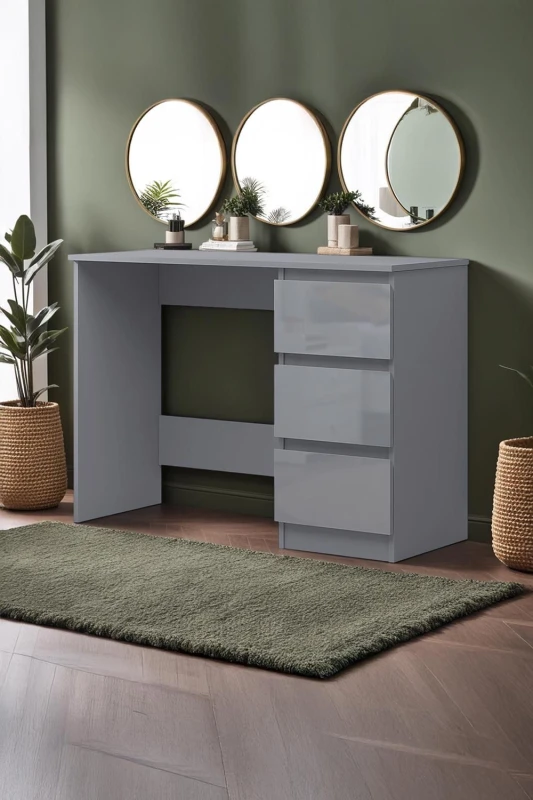 Image of FWStyle FWStyle Gloss Grey Dressing Table 3 Drawer Desk Scratch Resistant Grey One Size Unisex 5056413127662