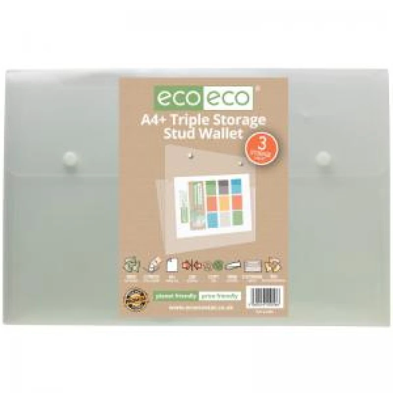 Image of Eco Eco 95% Recycled Triple Storage Stud Wallet A4+ Clear eco056-S