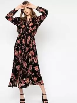 Image of Religion Floral Velvet Shirt Midi Dress -black, Black, Size 14, Women