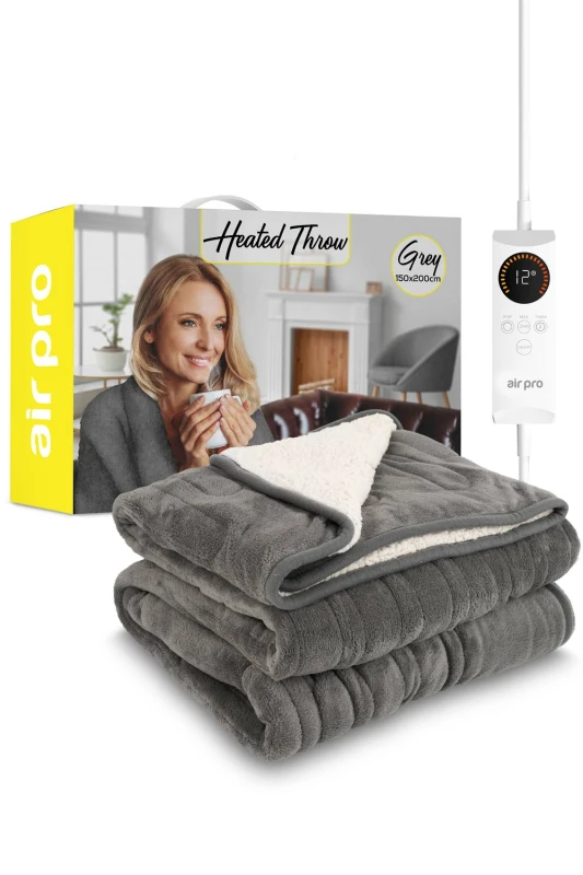 Image of Air Pro Heated Electric Blanket with Digital Controller, 6 Heat Settings in Grey Size: King Grey Unisex King