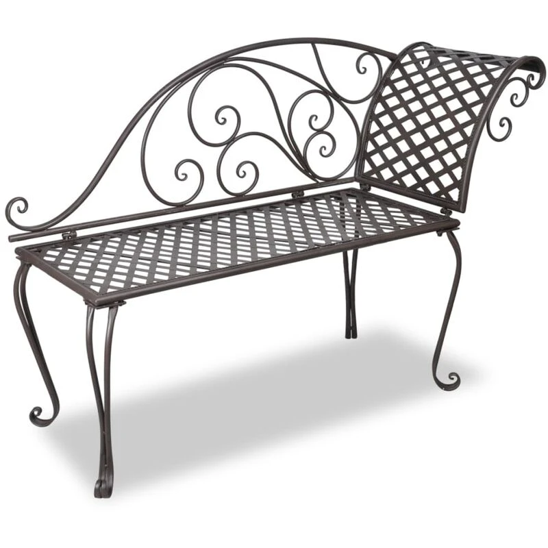 Image of vidaXL Garden Chaise Lounge 128cm Steel Antique Brown Outdoor Bench Seat Chair