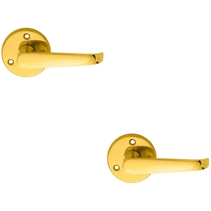 Image of Loops 2x PAIR Victorian Straight Shaped Lever on 59mm Round Rose Polished Brass Handle Metallics