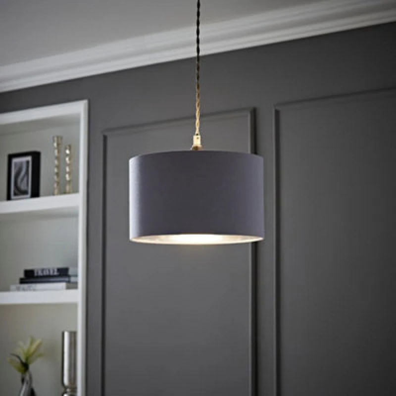 Image of ValueLights ValueLights Reni Pale Grey with Metallic Chrome Inner Easy Fit Ceiling Lamp Shade Size: Small Pale Grey Small Unisex 5016529270744