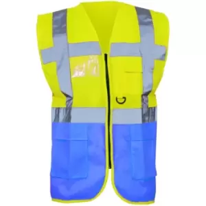 Image of Yoko Hi-Vis Premium Executive/Manager Waistcoat / Jacket (3XL) (Hi Vis Yellow/Royal Blue) - Hi Vis Yellow/Royal Blue