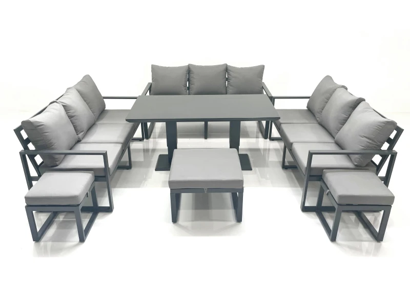 Image of Fimous 12 Seater Garden Sofa Set Aluminium Furniture Rising Dining Tabe Set wth 3 Footstools Dark Grey Dark Grey Unisex