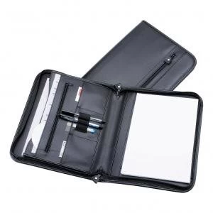 Image of Office A4 Zipped Conference Folder Capacity 20mm Leather Look 290mm x