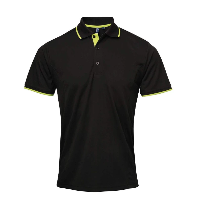 Image of Premier Coolchecker Contrast Pique Polo Shirt Black male