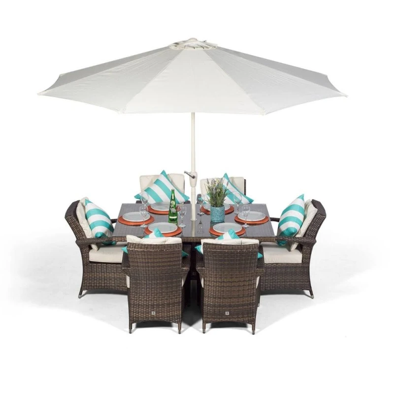 Image of Thats Furniture Arizona Rectangular 6 Seater Rattan Patio Dining Set in Brown Brown Unisex