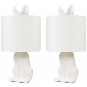 Image of Minisun - 2 x Lepus White Hare Table Lamps - White - No Bulb
