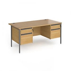 Image of Dams International Straight Desk with Oak Coloured MFC Top and Graphite H-Frame Legs and 2 x 2 Lockable Drawer Pedestals Contract 25 1600 x 800 x 725m