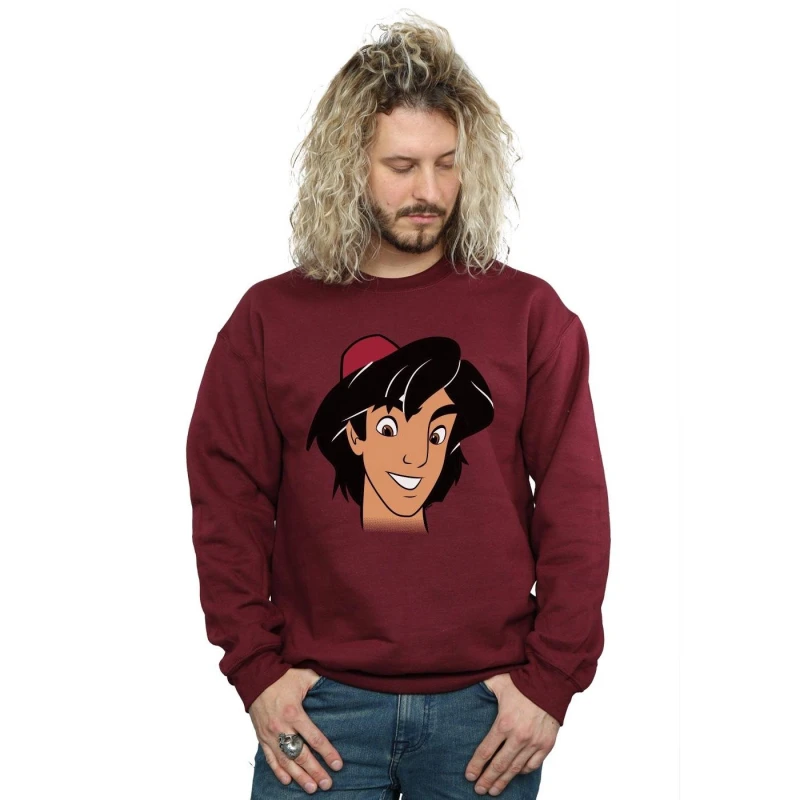 Image of Disney Men Aladdin Headshot Sweatshirt in Burgundy Size: Small Burgundy S Male 5059568047656