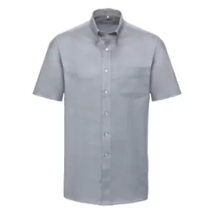Image of Russell Collection Mens Short Sleeve Easy Care Oxford Shirt (16inch) (Silver Grey)