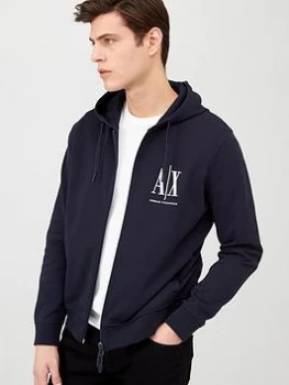 Image of Armani Exchange AX Icon Logo Zip Through Hoodie Black Size L Men