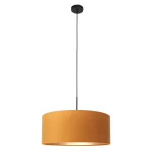 Image of Sparkled Light Cylindrical Pendant Ceiling Light Matt Black, Gold Colored Shade