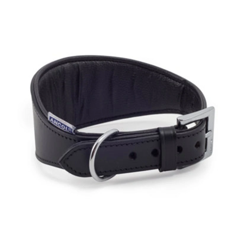 Image of Ancol Comfortable Greyhound Padded Adjustable Leather 34-43cm Dog Collar Black