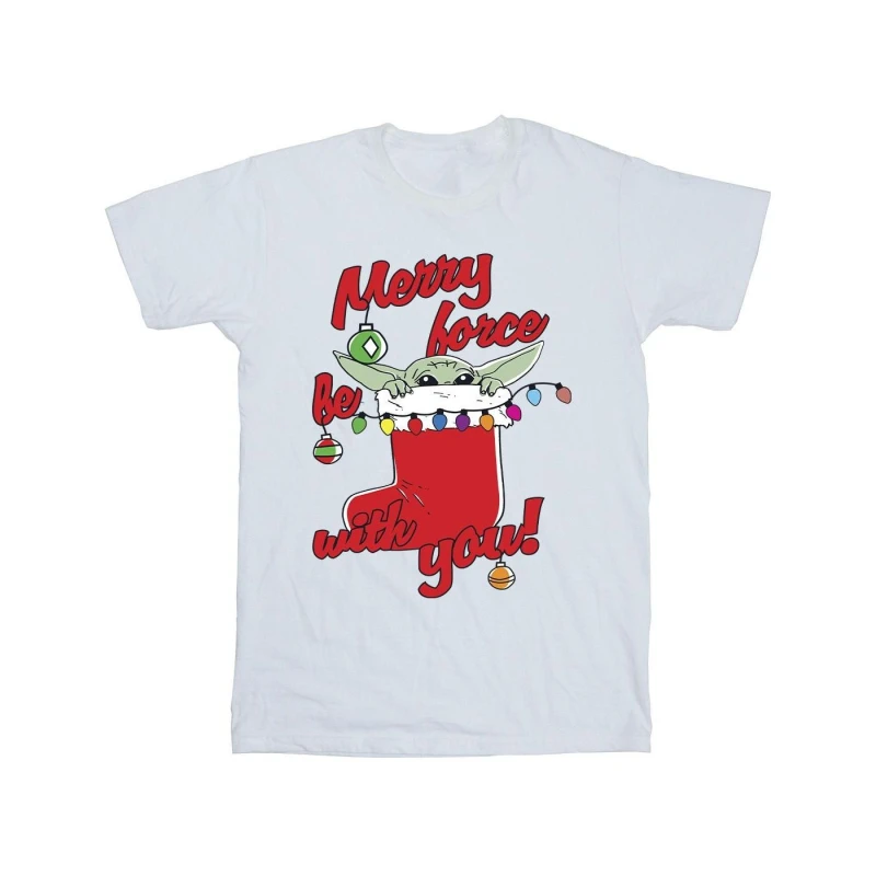 Image of Star Wars Star Wars Men Merry Force Be With You Cotton T-Shirt in White Size: Small White S Male 5063376849319