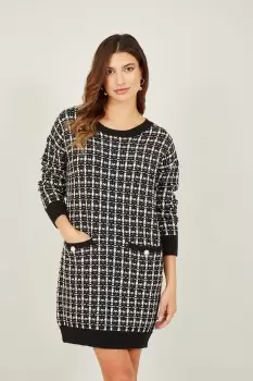 Image of Black Checked Knitted Tunic Dress
