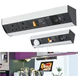 Image of KnightsBridge 13A Under Cabinet Power Station with Dual USB Charger (2.1A) and Bluetooth Speaker