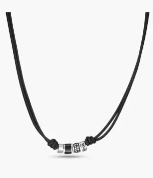 Image of Fossil Men Vintage Casual Rondel Black Leather Station Necklace