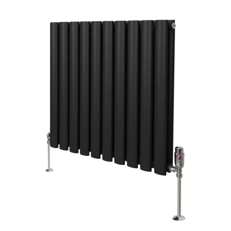 Image of Monstershop Oval Column Radiator & Valves - 600Mm X 600Mm - Black 10731