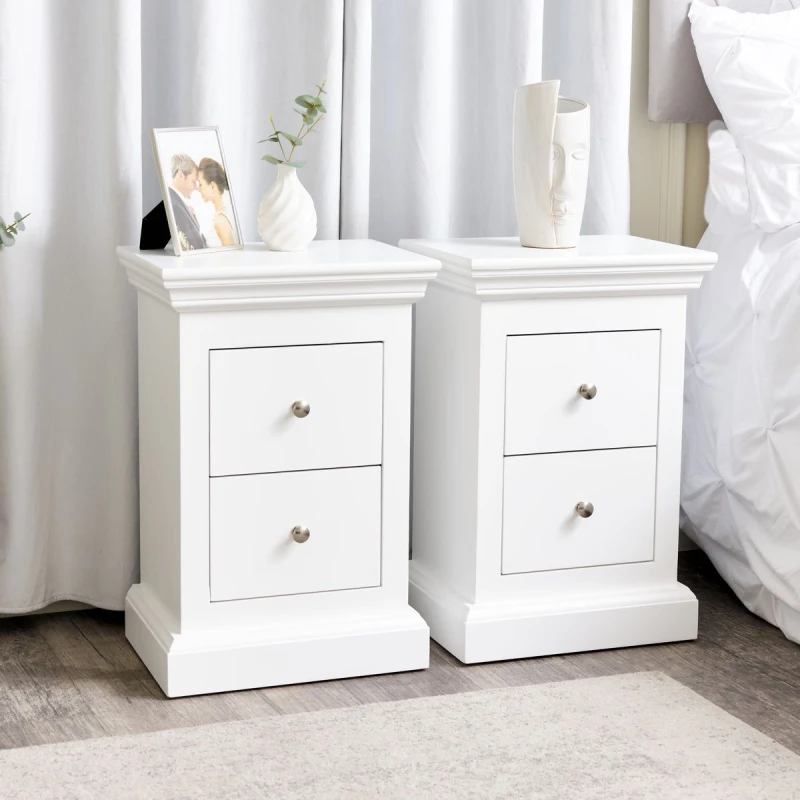 Image of Melody Maison Pair Of White 2 Drawer Bedside Tables - Slimline Haxey White Range White