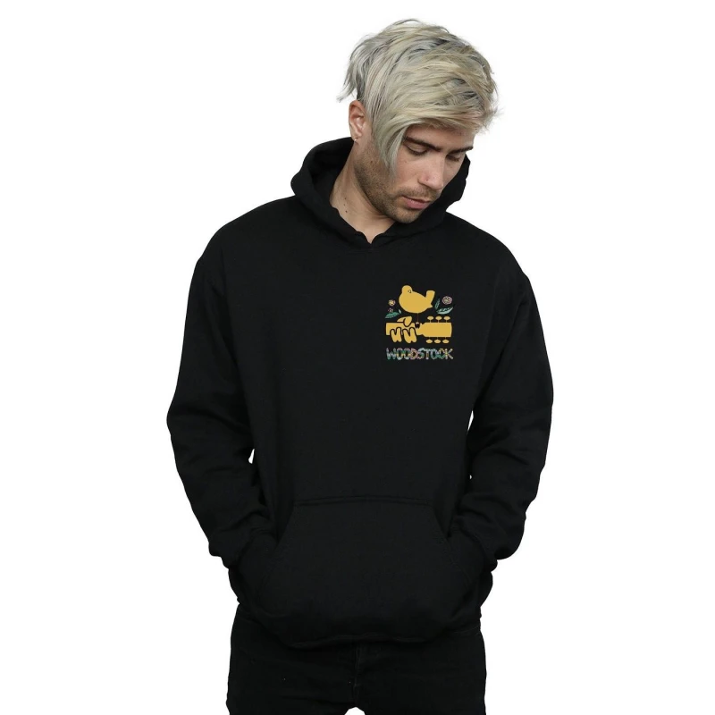 Image of Woodstock Woodstock Men Breast Logo Hoodie in Black Size: Small Black S Male 5059114568062