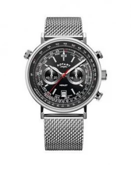 Image of Rotary Rotary Black Chronograph Dial Stainless Steel Mesh Strap Mens Watch