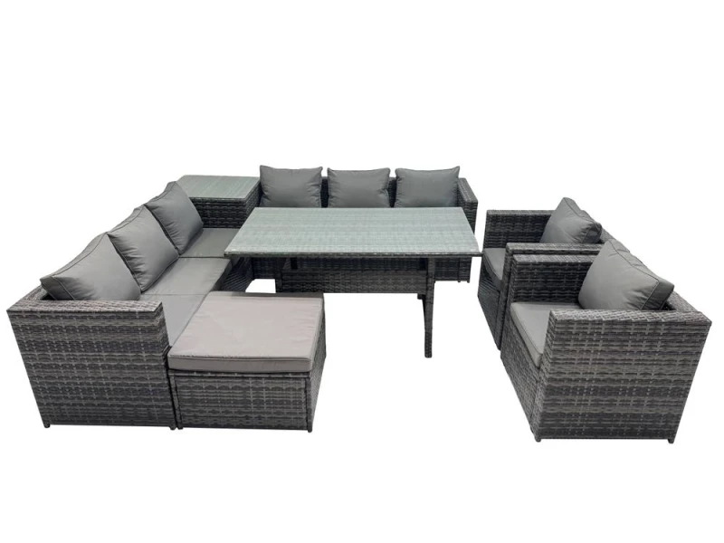 Image of Fimous Garden Rattan Furniture Set 9 Seater with Side Table Big Stool in Dark Grey Dark Grey Unisex