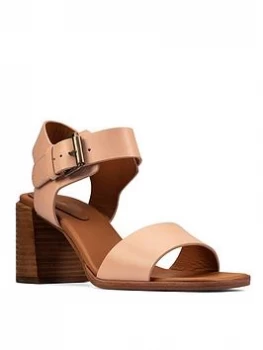 Image of Clarks Landra70 Strap Leather Heeled Sandal - Pink Leather, Size 5, Women