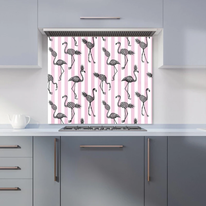 Image of Warren Reed - Designer Pineapple Flamingo Kitchen Splashback in Pink Size: 900mm x 650mm Pink Unisex 900mm x 650mm