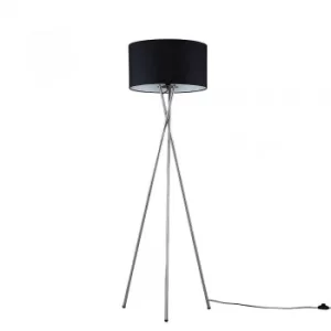 Image of Camden Chrome Tripod Floor Lamp with XL Black Reni Shade