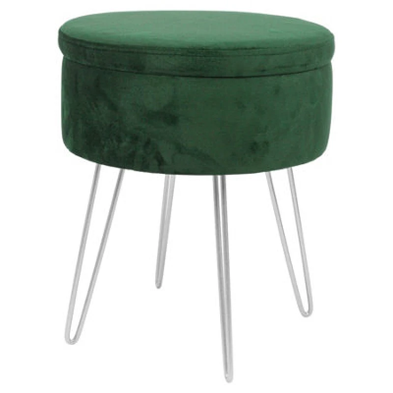 Image of Harbour Housewares Velvet Storage Footstool - Round Modern Dressing Table Footstool Vanity Seat Chair - 45 X 36Cm - Green/silver