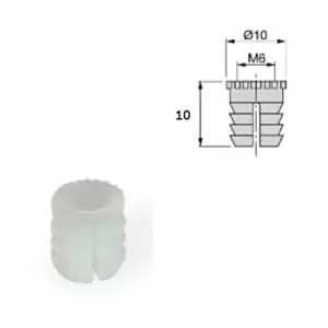 Image of Emuca - Furniture Plastic Socket - Size M6 10 x 10mm - Pack of 30