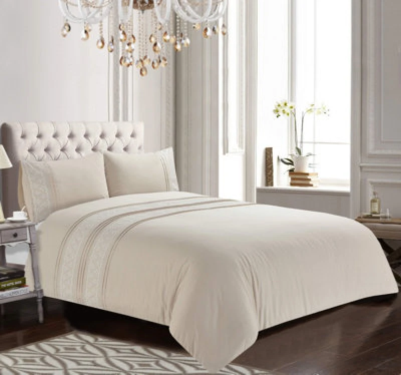 Image of Rapport Home Charlotte Embroidered Floral Duvet Cover Set With Pillowcases Included (Natural)