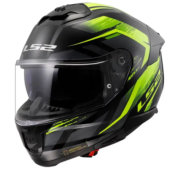 Image of LS2 FF808 Stream II Fury Black H-V Yellow-06 Full Face Helmet Size XS