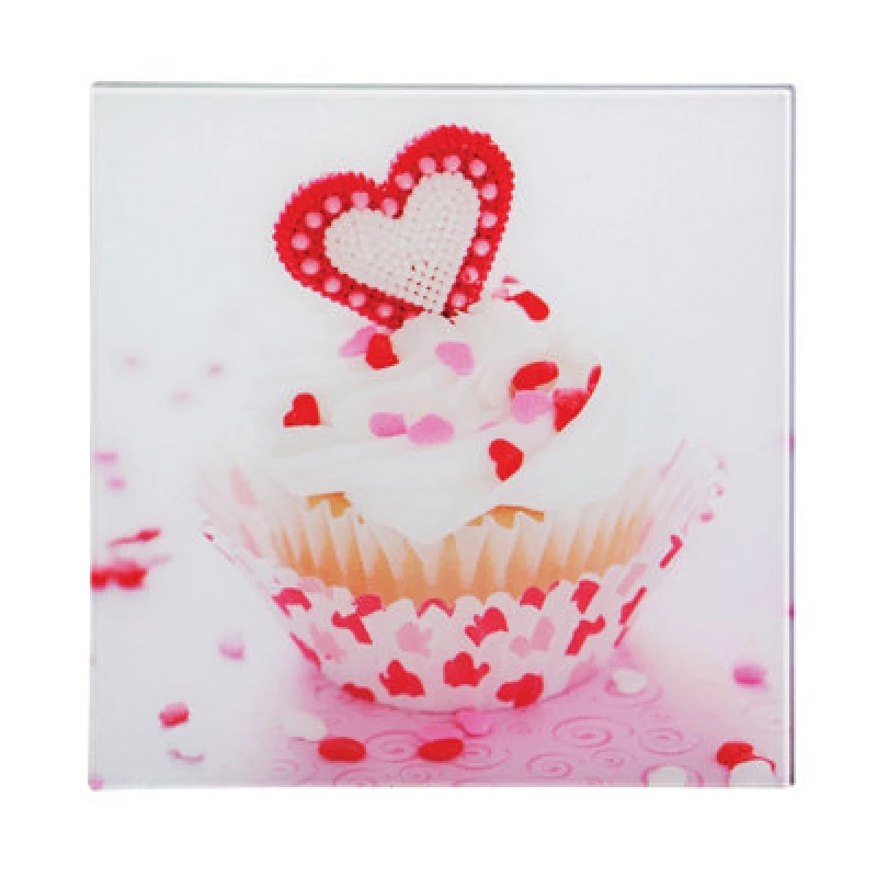 Image of Premier Housewares Cupcake Glass Print with Multicoloured Base Pink
