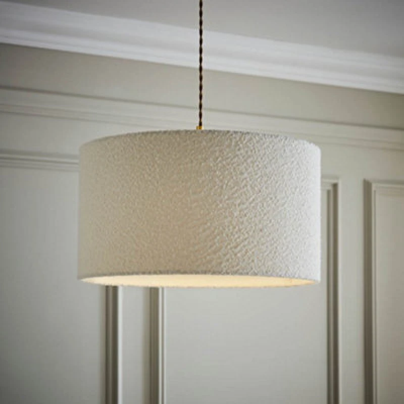 Image of ValueLights ValueLights Reni Cream Boucle Easy Fit Drum Ceiling Lamp Shade Size: Large Cream Large Unisex 5016529263364